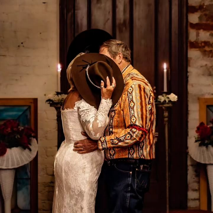 Two couples in love share their first kiss as husband and wife.